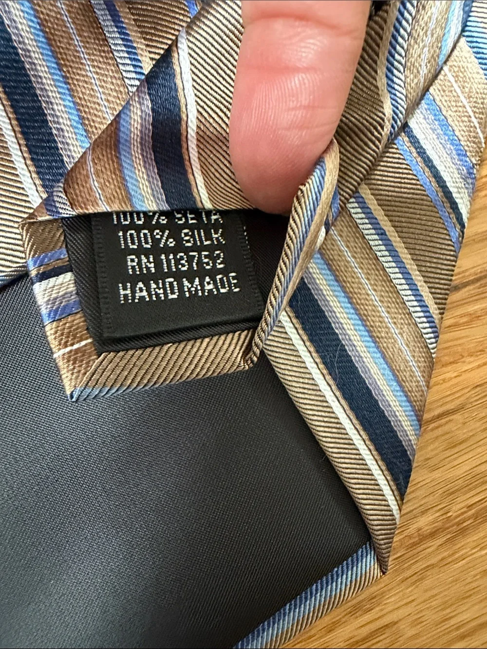 (10t) Courage Hand Sewn Neckwear 100% Silk Handmade Brown Blue Diag Stripe tie